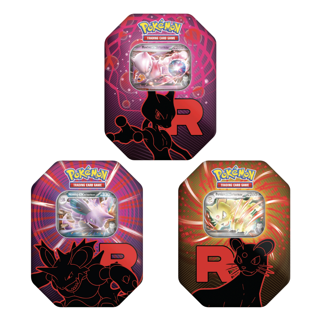 Tris Tin da Collezione Team Rocket Nidoking-ex, Mewtwo-ex e Persian-ex Del Team Rocket (IT)